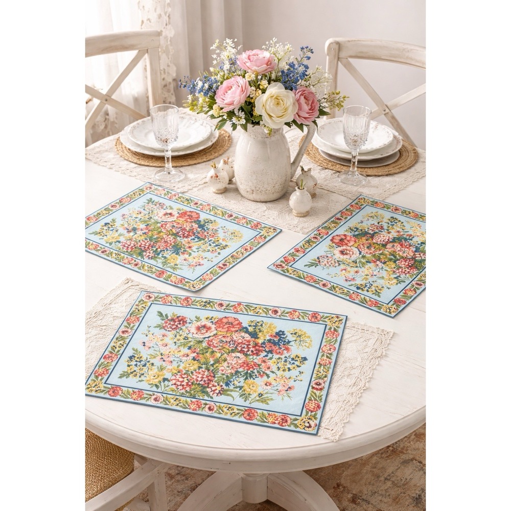 April Cornell Floral Zinnia Garden Set of‎ 4 Placemats Cottage Shabby French
